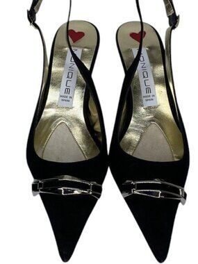 NEW MONIQUE Women’s Suede Slingback Pointed Toe High-Heel Pumps – Black–Size 10M